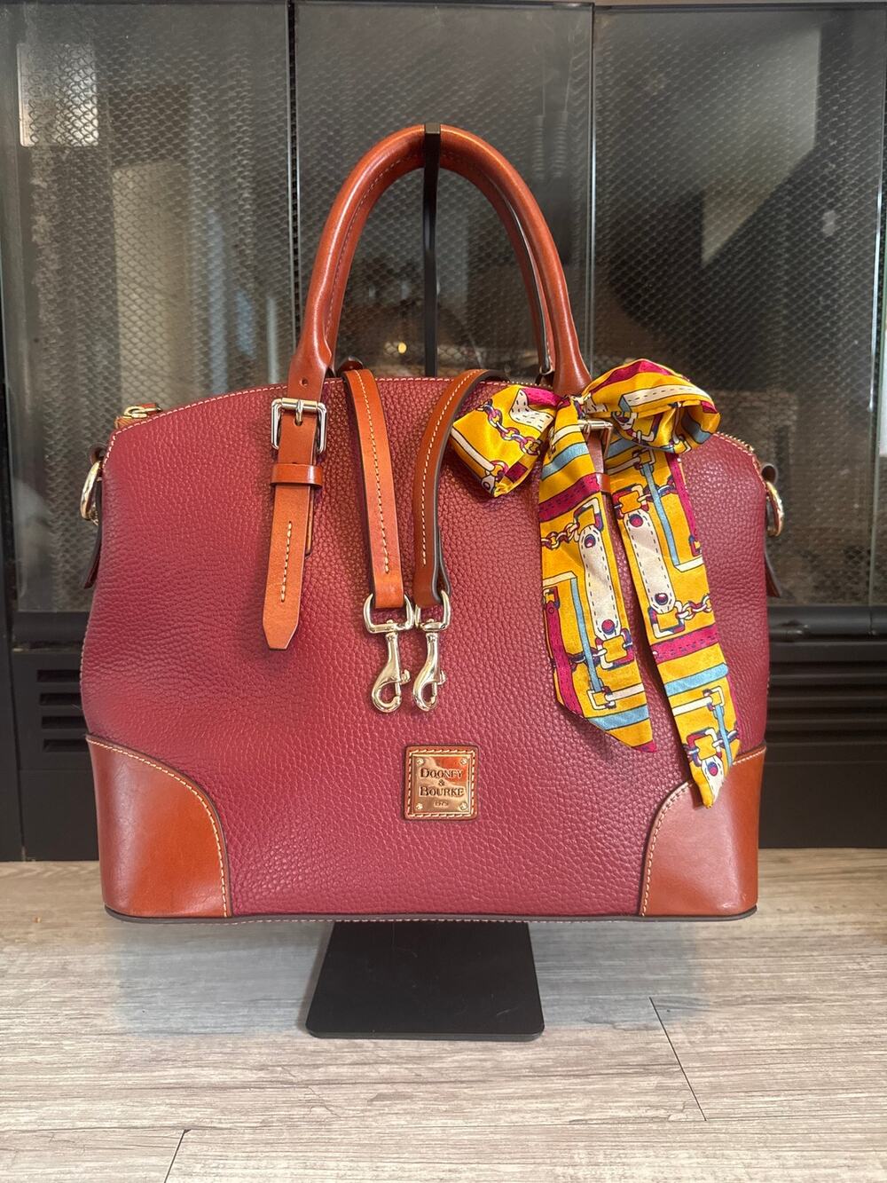 Large Dooney and Bourke Wine classic domed satchel handbag purse with strap